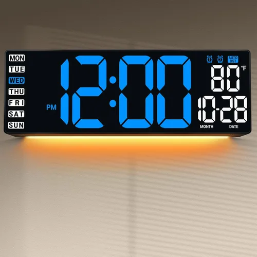 Reloj de pared digital grande de 16.5 pulgadas: reloj decorativo de montaje en pared, pantalla grande para aula, dormitorio, oficina, juegos, sala