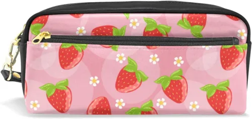 Miniatura 18 de Estuche portátil de gran capacidad con diseño floral de frutas de fresa, bolsa de maquillaje de piel sintética, organizador de maquillaje con asa