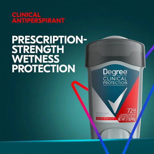 Miniatura 3 de Degree Desodorante para hombres, protección clínica, paquete de 4, antitranspirante Sport Strength 72H, suave sólido + desodorante
