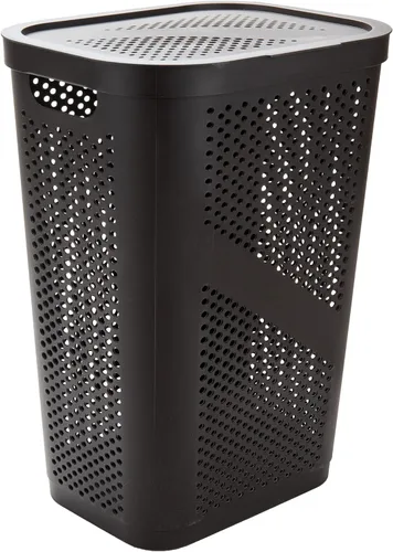 Miniatura 6 de Mind Reader Cesta delgada para ropa sucia con tapa, cesta de ropa de 60 L, plástico ventilado, color marrón