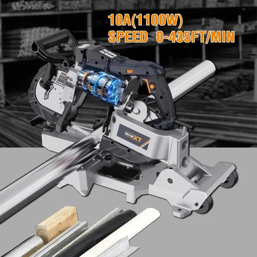 Miniatura 4 de MAXXT Sierra de cinta con base de aluminio ligero, sierra de cinta de corte profundo de 10 amperios y 5 pulgadas, sierra portátil automática