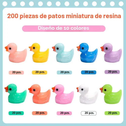Miniatura 2 de DULEFUN 200 Piezas Patos Pequeños 10 Colores Figuras de Patitos Mini Patos de Resina Patos Pequeños de Plástico en Miniatura a Granel