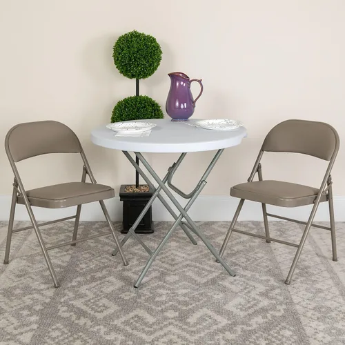 Miniatura 2 de Flash Furniture Silla plegable de vinilo beige con doble refuerzo de la serie HERCULES