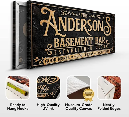 Miniatura 3 de TAILORED CANVASES Letrero de Bar Personalizado - Decoración de Bar de Sótano Personalizada, Arte de Pared en Lienzo de Salón para Cueva de Hombre