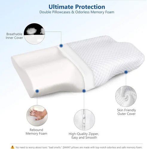 Miniatura 5 de ZAMAT Almohada de espuma viscoelástica para aliviar el dolor de cuello, almohada cervical ergonómica ortopédica ajustable para dormir con funda