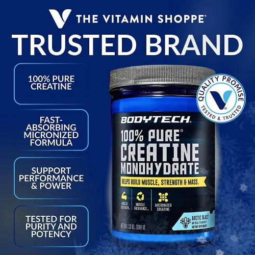 Miniatura 2 de BodyTech Monohidrato de creatina en polvo 100% puro, suplemento de creatina micronizada para preentrenamiento para fuerza muscular, resistencia