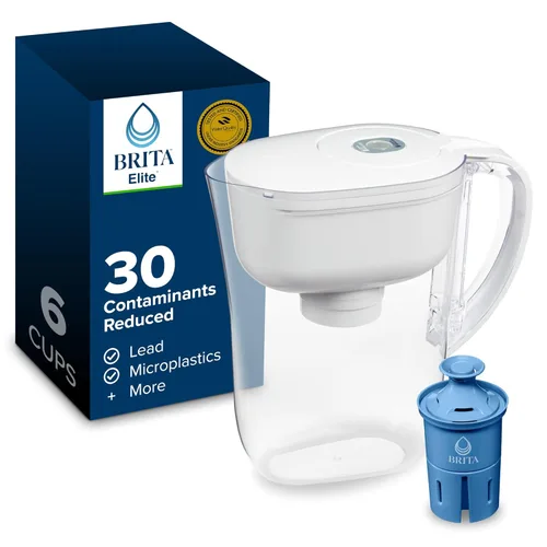 Brita Jarra de agua, filtro Metro Elite, elimina el 99% del plomo, incluye 1 filtro, capacidad para 6 tazas, color blanco
