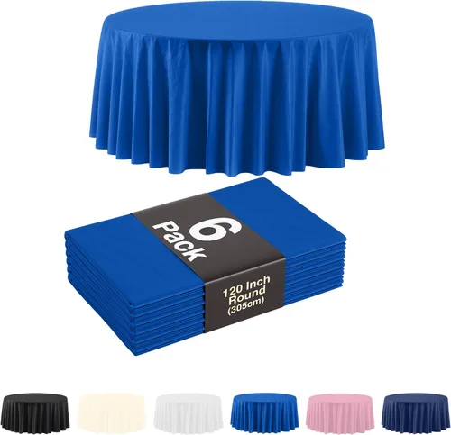 Miniatura 11 de Party Solids Paquete de 6, manteles de plástico color negro, mantel redondo desechable de 120 pulgadas para fiestas, mantel redondo, manteles