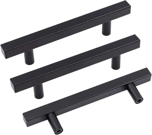 Miniatura 30 de Goldenwarm Paquete de 5 manijas negras de gabinete de 2-1/2 pulgadas (2.520 in) color negro mate, tiradores de cajón en T para armarios de cocina
