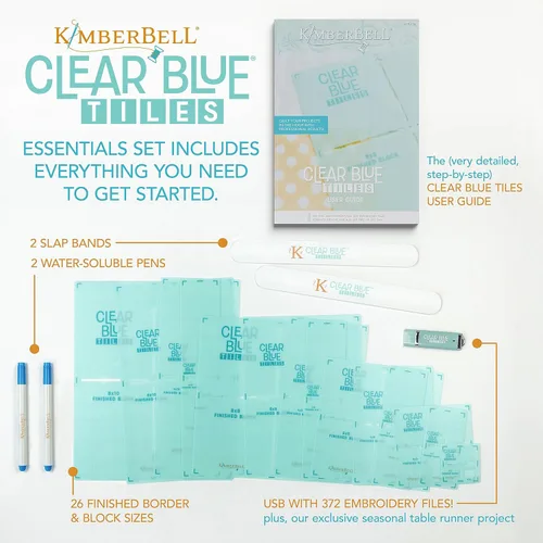 Miniatura 3 de Kimberbell Azulejos azules transparentes: juego esencial (32 piezas y 372 archivos de bordado) - Sistema completo para diseños personalizados