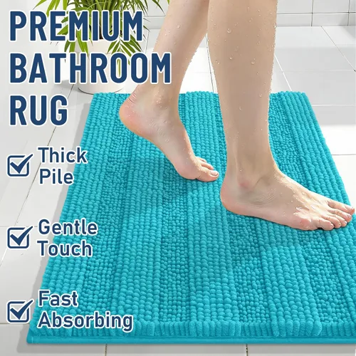 Miniatura 4 de Grandaily Alfombras de baño de felpilla a rayas de 24 x 16 pulgadas, extra gruesas y suaves, absorbentes, parte trasera de goma, alfombra de ducha