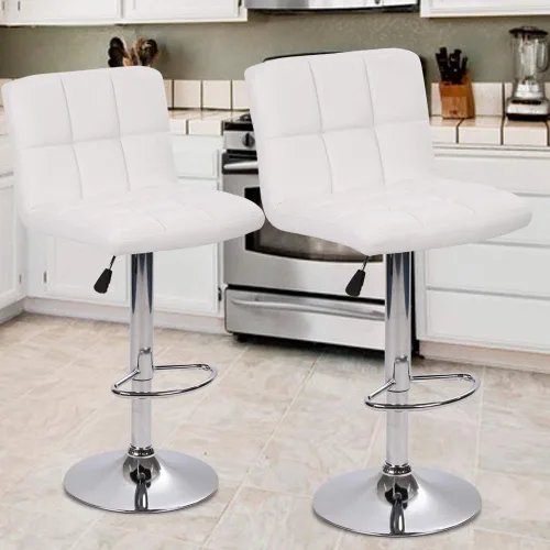 Miniatura 10 de Dkeli Juego de 2 taburetes de bar giratorios de altura ajustable con respaldo de piel sintética duradera, silla de comedor moderna y alta para sala