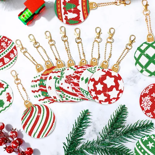 Miniatura 3 de Yuxung 15 piezas de llavero de diamante de Navidad 5D DIY Kit de arte de diamantes de Navidad decoración colgante adorno de doble cara arte