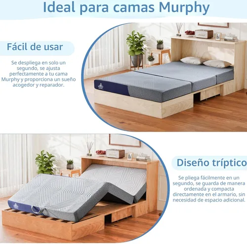 Miniatura 9 de Colchón plegable refrescante, colchón de espuma viscoelástica de 4 pulgadas con efecto transpirable en frío, colchón triple para cama Murphy, cama