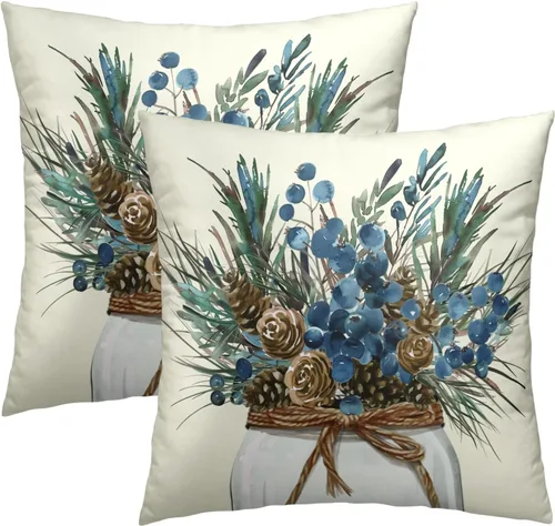 Miniatura 28 de Juego de 2 fundas de cojín decorativas con bandera americana y flores de amapola roja y azul, 16 x 16 pulgadas, fundas cuadradas para sofá, sillón