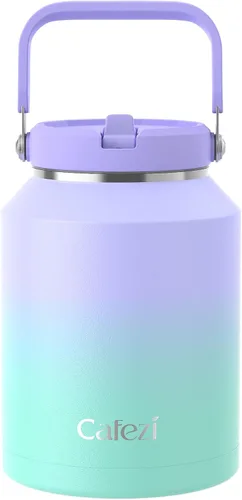Miniatura 32 de Vaso de 30 onzas con tapa y pajita, vasos de acero inoxidable con aislamiento al vacío con pajita plegable y asa superior, botella de agua aislada