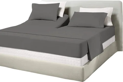 Miniatura 11 de Juego de sábanas de algodón de 600 hilos tamaño Queen dividido para base de cama ajustable, juego de sábanas de 4 piezas con bolsillo profundo