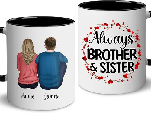 Miniatura 10 de WHIDOBE Taza personalizada de cerámica personalizada de 11 onzas y 15 onzas con avatares, nombres, citas, regalo personalizado para hermano de parte