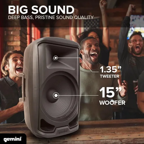 Miniatura 5 de Gemini - Altavoz y soporte PA de 15 pulgadas, 1000 vatios, luces LED (AS-2115BT-LT-PK) PA alimentado de 15" con luces LED, soporte y micrófono