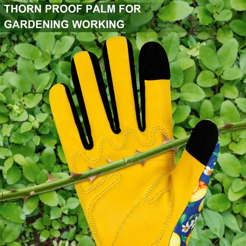 Miniatura 3 de Guantes de jardinería para mujer, de cuero resistente, a prueba de espinas, guantes de trabajo para mujeres, para excavar y plantar