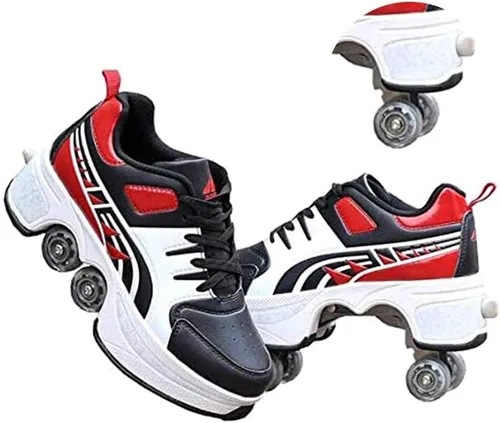 Miniatura 11 de Zapatos de patinaje convertibles para hombres y mujeres, zapatos de paseo automáticos para niños y adultos, patines con doble fila de ruedas, ruedas