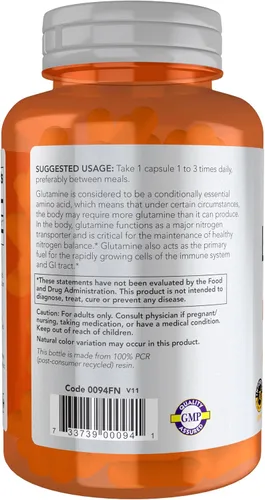 Miniatura 3 de NOW Foods Nutrición deportiva, L-glutamina, doble fuerza 1,000 mg, aminoácidos, 120 cápsulas vegetales