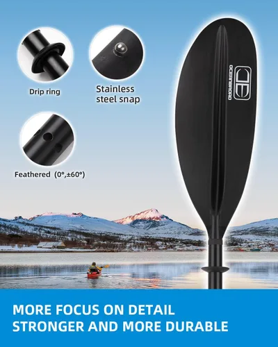 Miniatura 6 de OCEANBROAD - Remo de kayak de 86 pulgadas/218 cm, 90.5 pulgadas/230 cm, 95 pulgadas/241 cm, remo de aleación para kayak, bote y canoa con correa