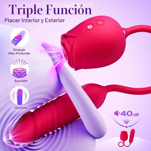 Miniatura 2 de Consolador vibrador juguetes sexuales para mujeres, juguete sexual MOOLIGIRL Rose con vibradores de punto G de empuje y 10 modos de succión