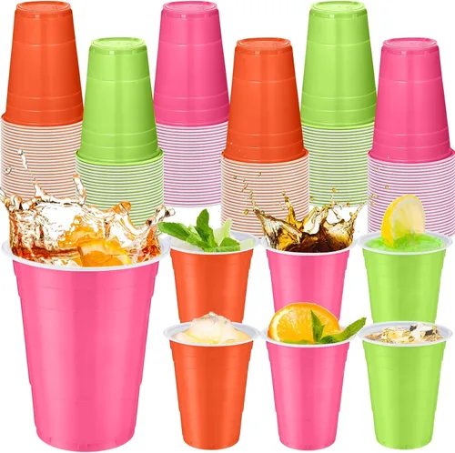 Miniatura 8 de Jingmore 90 vasos de plástico desechables para fiestas de neón, vasos de plástico desechables de 16 onzas, fiestas, matrimonios, despedidas