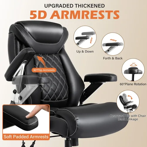 Miniatura 4 de Silla de oficina grande y alta de 600 libras para personas pesadas, silla de oficina ejecutiva grande y resistente, reposabrazos 5D y sillas