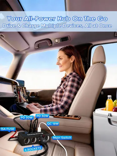Miniatura 3 de Divisor de encendedor de cigarrillos de 12 V 24 V: cargador de coche USB de 360 W 4 enchufe de encendedor de cigarrillos 3 adaptador de salida