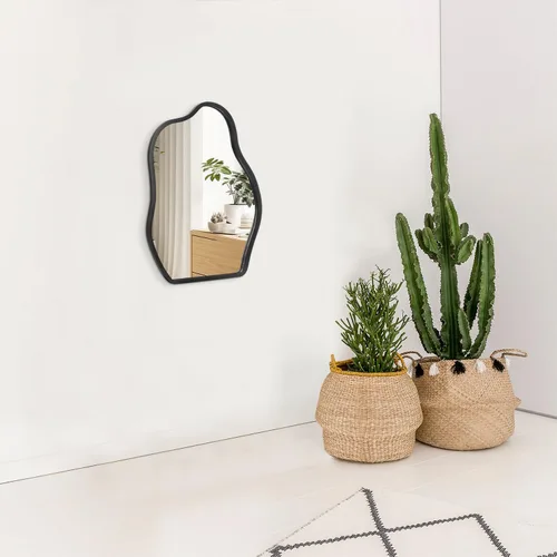 Miniatura 4 de Espejo de pared asimétrico con marco de madera, espejo colgante moderno irregular para pared para tocador, sala de estar, dormitorio, baño, entrada