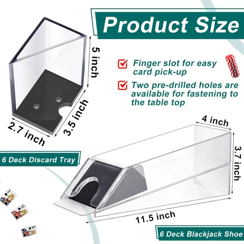 Miniatura 2 de Deekin Zapato de blackjack de 6 barajas con bandeja de descarte, dispensador de tarjetas de acrílico transparente para jugar a cartas, dispensador