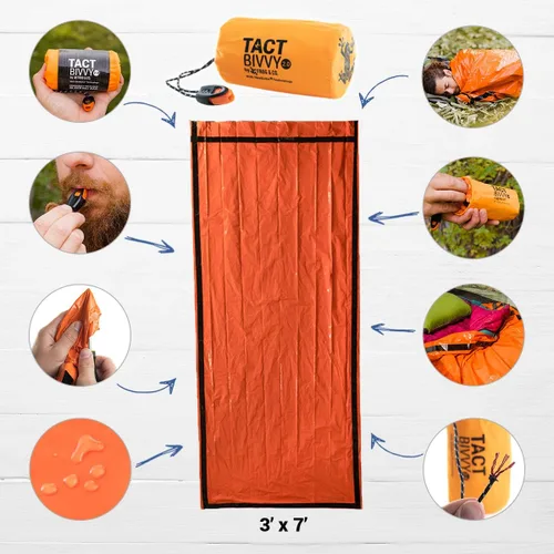 Miniatura 2 de Survival Frog Tact Bivvy 2.0 - Saco de dormir de emergencia con bolsa de transporte, mosquetón, silbato de supervivencia, ParaTinder, compacto