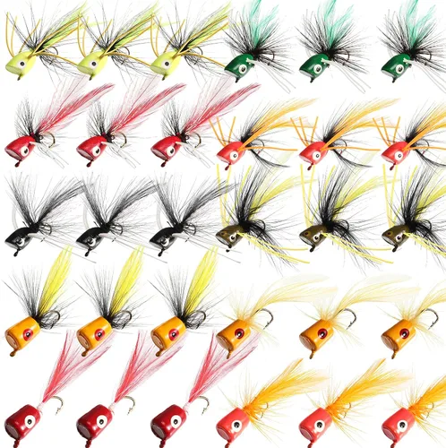 Kit de 30 señuelos de pesca para lubina, cebo de pesca colorido con ganchos para surtido de peces de panfish de agua dulce (talla 8, colores