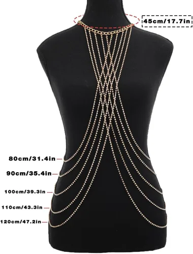 Miniatura 4 de Bounzhi Arnés de cadena corporal con diamantes de imitación, cruzado, sexy, joyería para el cuerpo, collar de cadena de bikini para mujeres y niñas