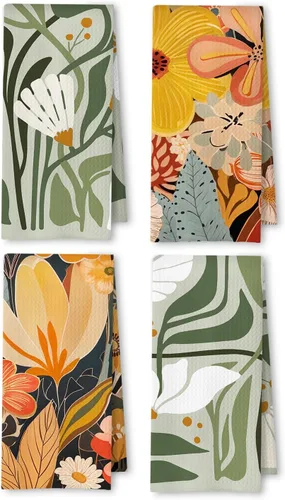 Toallas de cocina florales bohemias, coloridas y modernas, para decoración de cocina, toallas de mano botánicas florales bohemias para decoración de