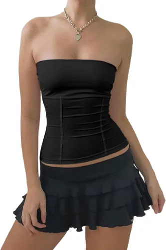 NUFIWI Bustier con cordones para mujer, espalda abierta, sexy, vintage, sin tirantes, parte superior de tubo con hombros descubiertos, corsé sin