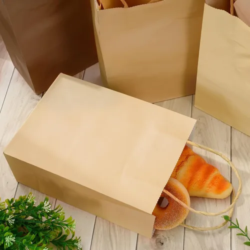 Miniatura 4 de Whaline 24 bolsas de regalo de papel marrón con asas, bolsas de compras de comestibles con 30 hojas de papel de seda de envoltura para vacaciones