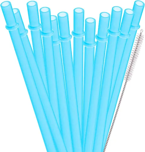 Dakoufish 12 popotes gruesos de plástico reutilizables de 11 pulgadas, sin BPA, pajitas de tarro de masón, color liso (11 pulgadas, azul)