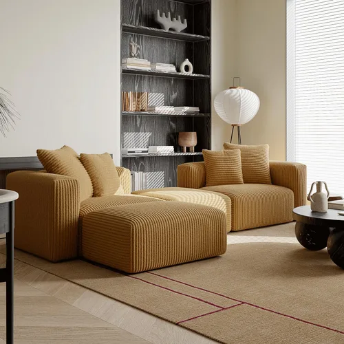 Miniatura 2 de Acanva - Sofá modular convertible de corduroy en forma de L, 4 plazas con combinación libre de esquina, convertible a cama diurna, sofá amplio