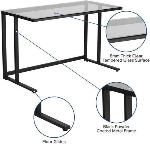 Miniatura 5 de Flash Furniture Singleton - Escritorio de cristal con marco de metal con pedestal negro
