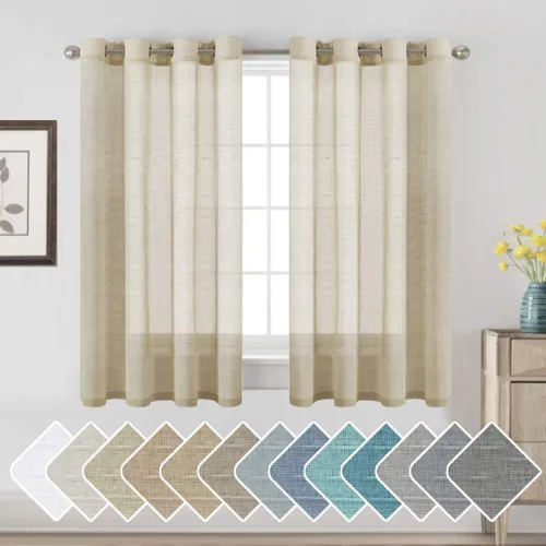 Miniatura 73 de H.VERSAILTEX Cortinas de 96 pulgadas de largo, cortinas de lino/cortinas transparentes de mezcla de lino natural/paneles/cortinas para sala
