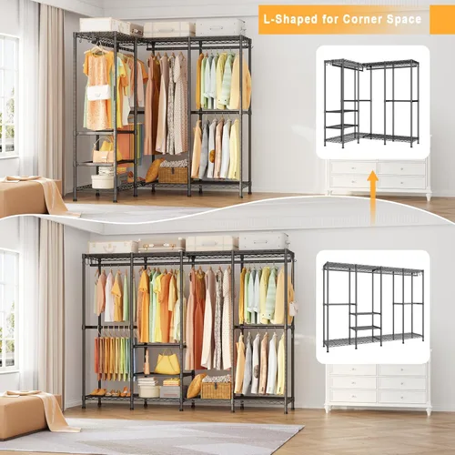 Miniatura 4 de ULIFHOME H41 - Perchero de ropa resistente, perchero para colgar ropa, extra grande, portátil, independiente, 78.5 pulgadas de ancho x 15.8 pulgadas