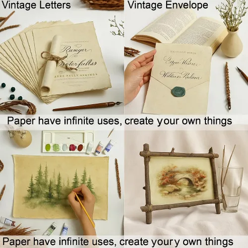 Miniatura 4 de 30 hojas de papel de acuarela, de 7.86 oz/m², con borde deckled, rugoso/texturizado, hecho a mano, de algodón con textura, para acuarelas