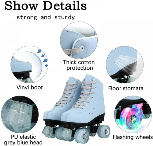 Miniatura 4 de Gets Patines con Ruedas para Mujeres y Hombres con 4 Ruedas que se Iluminan para Interiores y Exteriores, Patines de Cuero PU de Caña Alta para Azul