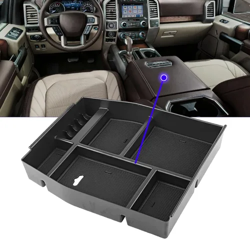 Miniatura 5 de Bandeja de consola F150 2018, bandeja organizadora de consola central para Ford F-150 Raptor 2015-2020, reposabrazos medio, caja de almacenamiento