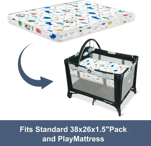 Miniatura 6 de Colchón Pack and Play, 38 x 26 pulgadas, colchón reforzado de tela de algodón de alta calidad para patio de juegos, se adapta a Graco & Baby Trend