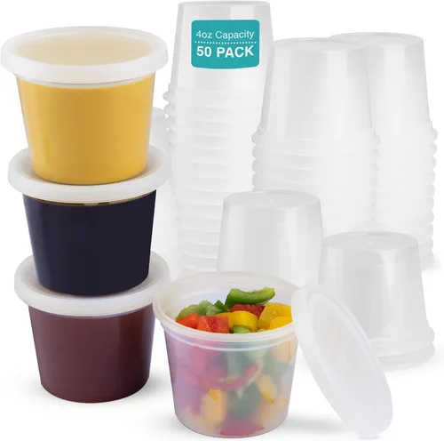 Miniatura 2 de OAKRIDGE PRODUCTS Contenedores de almacenamiento de alimentos Deli de lujo de 4 onzas diseñados para refrigerador y congelador (paquete de 50)