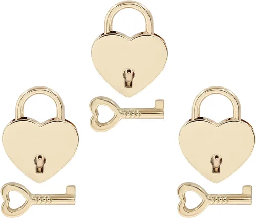 Piutouyar 3 cerraduras en forma de corazón, candado de metal dorado, pequeño y lindo mini cerradura con llave para caja de almacenamiento de joyas y